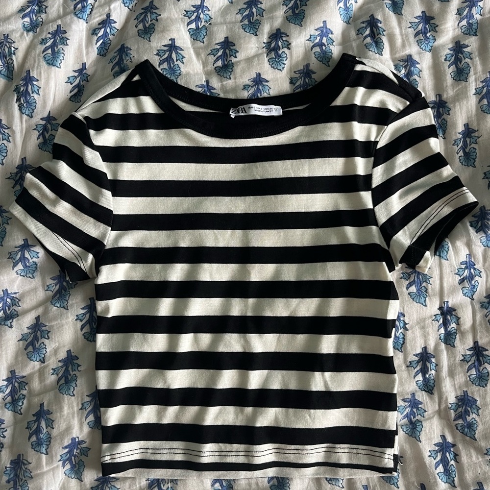 Zara Black and White Striped Tee